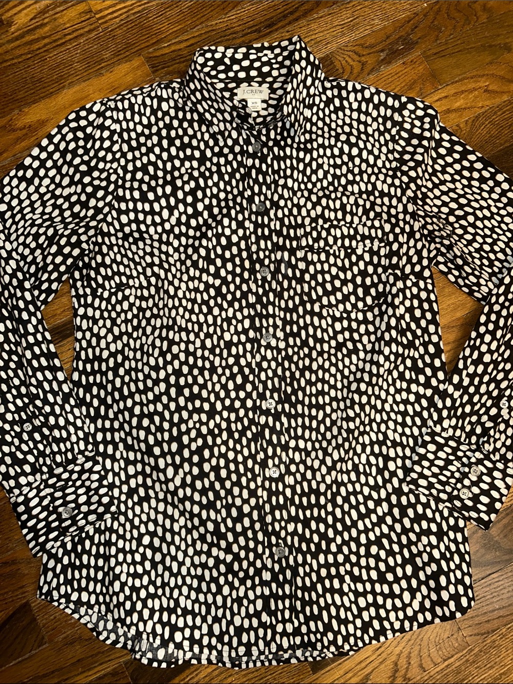J. Crew Black Blouse with White Dot Print